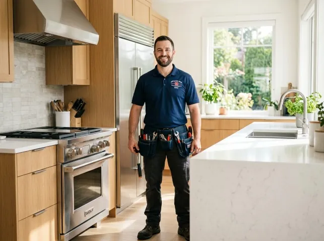 Appliance Repair Hero technician in a Brookline, MA kitchen after an appliance repair